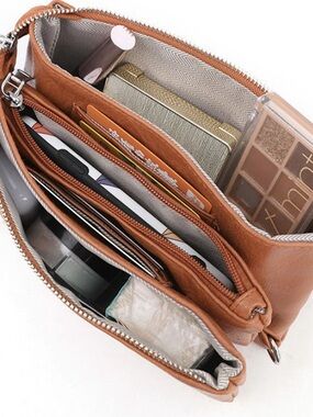 Vegan Leather Crossbody Organizer Bag - Brown